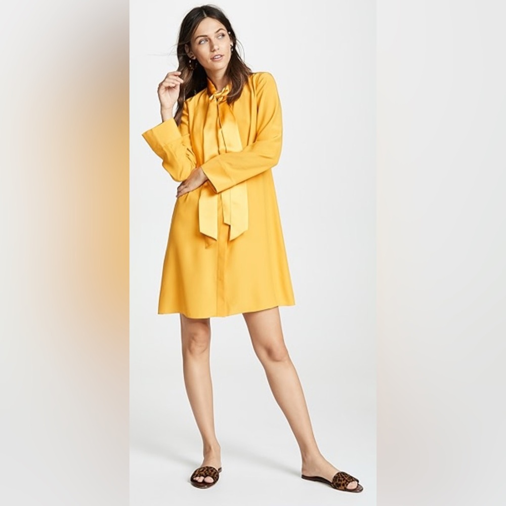 Tory Burch Golden Crest Sophia Silk Dress‎ Long Sleeve Sz 14 Minimalist Feminine - Picture 5 of 10
